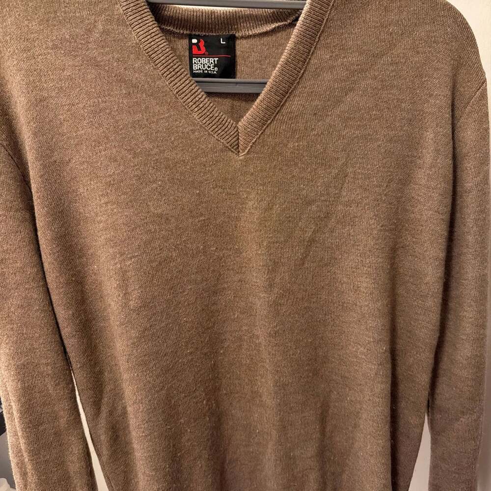 Vintage Robert Bruce Men's Brown V-Neck Pullover Sweater Made in USA‎ Size L